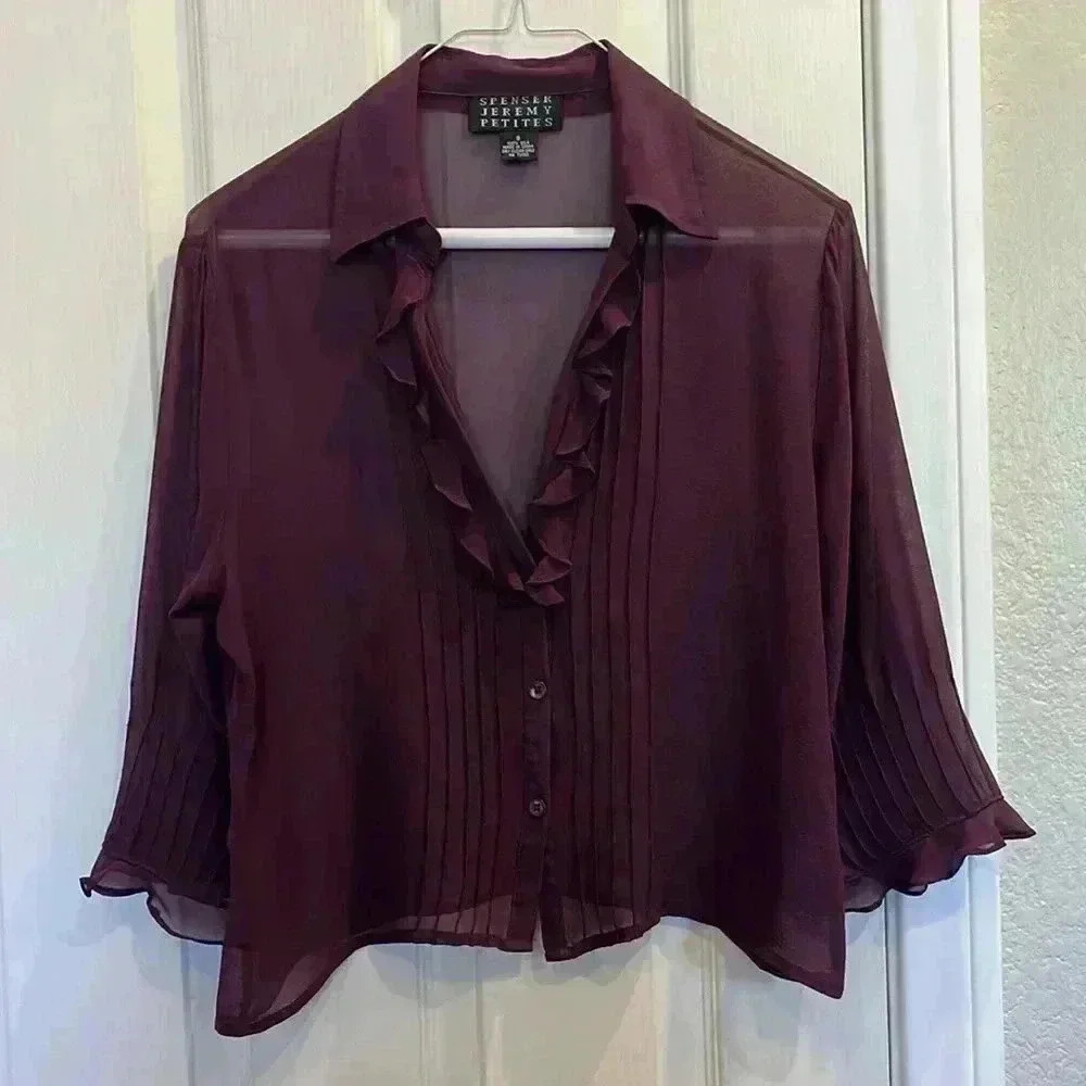 Vintage Purple Silk Top Fairy Whimsical Ruffle